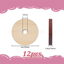 未完成の木材チップ  フラットラウンド  モカシン  75x10mm  穴：12mm&nbsp;WOOD-WH0048-04A
