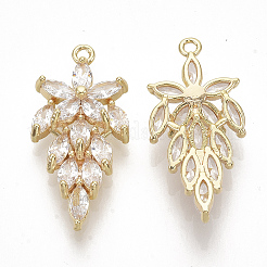 真鍮製マイクロパヴェキュービックジルコニアペンダント  18KGP本金メッキ  花  透明  27x12x4.5mm  穴：1.4mm&nbsp;X-ZIRC-K082-019A