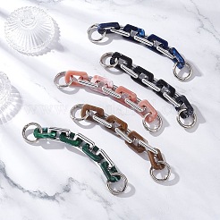 5個 5色アクリル、ccbプラスチック長方形リンクチェーンバッグ延長チェーン付き  合金リング付き  プラチナ  ミックスカラー  166mm  1pc /カラー&nbsp;AJEW-BA00176