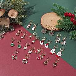 12ペア12スタイル304ステンレススチールクリスマスダングルフレンチフックピアス  クリスマス ブーツ & ハート & サンタ クロース & スノーフレーク ドロップ イヤリング レディース  カラフル  29.5~40.5mm  ピン：0.5mm  1ペア/スタイル&nbsp;EJEW-JE04900