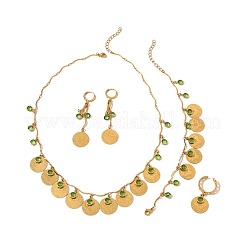合金＆キュービックジルコニアペンダントネックレス＆フープピアス＆チャームブレスレット＆リングセット  フラットラウンド  ゴールドカラー  ネックレス：18.50インチ（47cm）&nbsp;FS-WGA5CD2-01