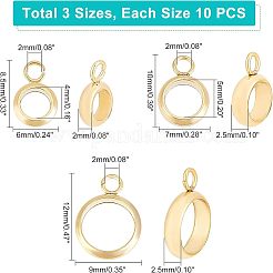 30個 3スタイル 304ステンレススチールチューブベイル  ループベイル  リング  ゴールドカラー  8.5~12x6~9x2~2.5mm  穴：2mm  内径：4~7mm  10個/スタイル&nbsp;STAS-UN0033-28