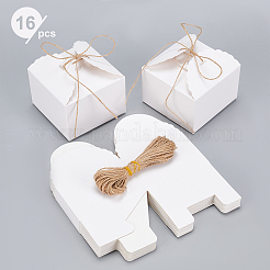正方形の折り畳み式の創造的なクラフト紙箱  ジュートより糸付き  ホワイト  9x9x6cm  16pc&nbsp;CON-BC0001-29B