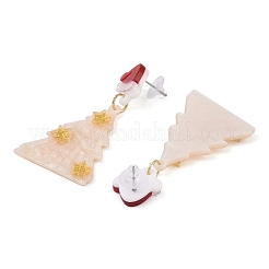 キラキラ帽子クリスマスツリーアクリルダングルスタッドピアス  女性のための合金ジュエリー  古いレース  62x32mm&nbsp;EJEW-L203-12D