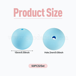 50個の食品グレードの環境に優しいシリコーンビーズ  ラウンド  ライトスカイブルー  15mm  穴：2mm&nbsp;SIL-TADJ0001-03J