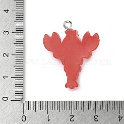 不透明樹脂のロブスタークレイペンダント  プラチナメッキ鉄ループ付き  レッド  29x24x8mm  穴：2mm&nbsp;RESI-K023-04
