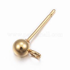 304ステンレススチールスタッドピアス金具  カン付き  ラウンド  24KGP本金メッキ  15x7x4mm  穴：1.7mm  ピン：0.8mm&nbsp;STAS-G137-17G