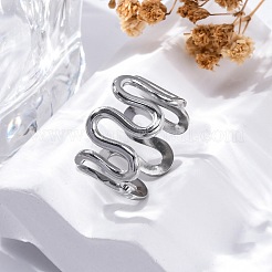 女性用ウェーブ 304 ステンレススチール 指輪  ステンレス鋼色  内径：17mm&nbsp;RJEW-F174-06P