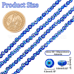手作りのナザールボンジュウのランプワークビーズ  フラットラウンド  ダークブルー  4.5x2.5mm  穴：0.6mm  約90~100個/連  15.35''~15.75''（39~40センチメートル）  1連売り/箱&nbsp;LAMP-DC0001-06B