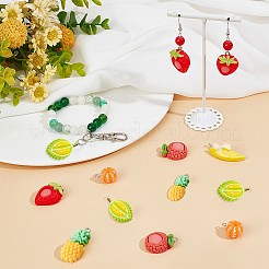 36個 6スタイル フルーツ 不透明樹脂ペンダント  プラチナメッキ鉄ループ付き  ミックスカラー  16~35x14~19x7.5~12mm  穴：2mm  6個/スタイル&nbsp;RESI-SC0003-36