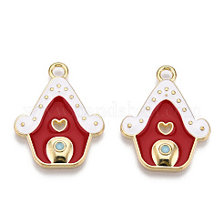 メッキ合金エナメルチャームラック  カドミウムフリー＆ニッケルフリー＆鉛フリー  ライトゴールド  クリスマス  ハウス  暗赤色  26x21x2mm  穴：2mm&nbsp;ENAM-N055-154