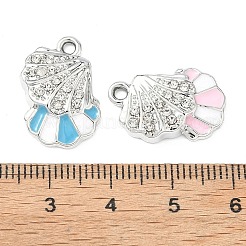 合金ラインストーンペンダント  エナメル  貝殻の形のチャーム  プラチナ  20x14x3.5mm  穴：1.8mm&nbsp;FIND-C087-11P
