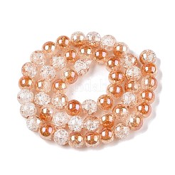 電気メッキクラックルガラスビーズ連売り  半分メッキ  ラウンド  サンゴ  8~8.5mm  穴：1~1.2mm  約50~51個/連  14.57~14.96インチ（37~38cm）&nbsp;X-EGLA-N014-8mm-01