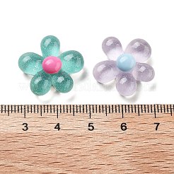 半透明樹脂デコデンカボション  グリッターパウダー入り5枚の花びらの花  ミックスカラー  21x20x8mm&nbsp;RESI-B027-01