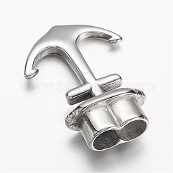 変色しない304ステンレススチールアンカーフック留め具  レザーコードブレスレット作り用  ステンレス鋼色  33.5x24x9.5mm  穴：6x12mm&nbsp;STAS-D166-83P