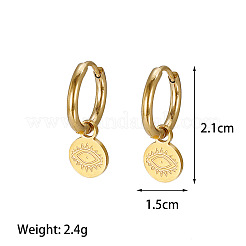 304ステンレススチールフープピアス  ナザールボンジュウ付きフラットラウンド  ゴールドカラー  21x15mm&nbsp;WG1DE27-01