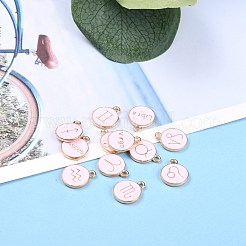 合金エナメルチャーム  [12]星座とフラットラウンド  ライトゴールド  ピンク  15x12x2mm  穴：1.5mm  約12個/セット&nbsp;ENAM-S124-01B-09