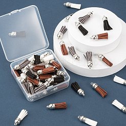 60本4色フェイクスエードタッセルペンダントデコレーション  プラチナccbプラスチックコードエンド付き  ホワイト  ブラック  33~35x10mm  穴：2.5~3mm  15個/カラー&nbsp;FIND-LS0001-04D