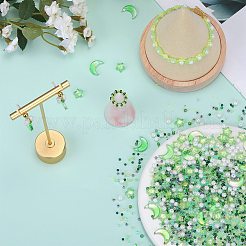 ガラス＆シードビーズ 2袋  グリッターパウダー付き  イミテーションパール＆透明＆内側カラー  月と星とラウンド  ライムグリーン  2~16x2~11.5mm  穴：0.8~1.2mm&nbsp;GLAA-SZC0001-94A