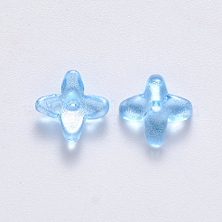 透明なスプレー塗装ガラスビーズ  グリッターパウダー付き  キンモクセイの花  ライトスカイブルー  8x8x3mm  穴：0.9mm&nbsp;LS-GLAA-R211-06-C01