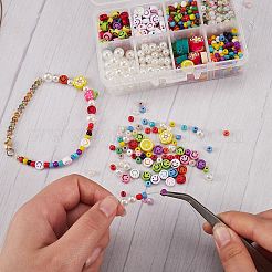 DIYジュエリー作成キット  ガラスシードビーズ入り  ABSプラスチック模造パール  アクリルビーズ  手作り樹脂粘土ビーズ  ラウンドクリスタル弾性ストレッチスレッド付き  ミックスカラー  ビーズ：905個/箱&nbsp;DIY-SZ0004-81