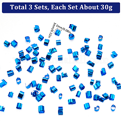 取り外し可能なプラスチックビーズ90g  ブレスレット ネックレス用  洋服アクセサリー  コラム  ブルー  3mm&nbsp;DIY-SC0028-25E