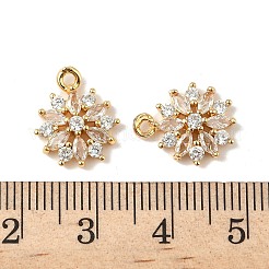真鍮製マイクロパヴェキュービックジルコニアペンダント  花のチャーム  18KGP本金メッキ  14x11x3.5mm  穴：1.2mm&nbsp;KK-D373-05G