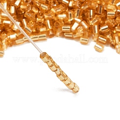 FGBグレードAガラスシードビーズ  六角形（ツーカット）  銀並ぶ  ゴールデンロッド  2x1.5~2mm  穴：0.5mm  約21000個/袋&nbsp;SEED-R007-FH32