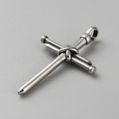 304ステンレスペンダント  ネイルクロスチャーム  ステンレス鋼色  57.5x35x7.5mm  穴：5mm&nbsp;STAS-WH20007-05P