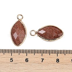 合成ゴールドストーンファセットペンダント  真鍮の馬の目のチャーム  ゴールドカラー  22.5x10.5x5~5.5mm  穴：2mm&nbsp;G-G193-01G-12