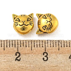 チベット風合金子猫ビーズ  猫の頭  カドミウムフリー＆ニッケルフリー＆鉛フリー  アンティーク黄金  8x8x5mm  穴：2mm&nbsp;TIBEP-GC178-AG-NR