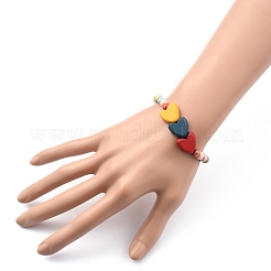 子供用ブレスレット  天然木ビーズストレッチブレスレット  ハート  カラフル  内径：2インチ（5.1cm）&nbsp;BJEW-JB05465-02