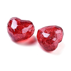 UVメッキアクリル製ヨーロピアン大穴ビーズ  クリスマステーマ  グリッターパウダー  ハート  ファイヤーブリック  20x22x14mm  穴：4mm&nbsp;OACR-S142-01A
