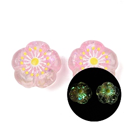 蓄光樹脂エナメルビーズ  花  グリッターパウダー付き  暗闇で光る  ミックスカラー  20.5x20x9.5mm  穴：2mm&nbsp;RE-CBAC4C7-14