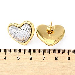 304ステンレススチールスタッドピアス  ツートンハート  PVD真空メッキ  長持ちメッキ  プラチナ·ゴールデン  20x23mm&nbsp;EJEW-D308-04A-PG