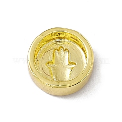 本物の 18k 金メッキ真鍮エナメル ビーズ  長持ちメッキ  宗教  カドミウムフリー＆鉛フリー  ハムサの手でフラットラウンド  ブルー  11x4.5mm  穴：1.8mm&nbsp;KK-F814-05G-04