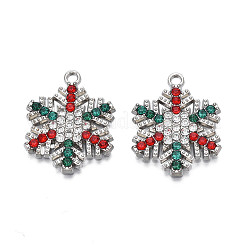 ラックメッキ合金ペンダント  カラフルなラインストーン付き  カドミウムフリー＆ニッケルフリー＆鉛フリー  クリスマススノーフレーク  プラチナ  24x19.5x2mm  穴：1.8mm&nbsp;X-PALLOY-N164-023P