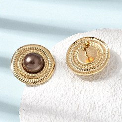 女性のための真鍮のスタッドピアス  アブソリュートプラスチック模造パール  ラウンド  ラックめっき  長持ちメッキ  鉛フリー＆カドミウムフリー  18KGP本金メッキ  キャメル  25mm&nbsp;KK-CBA9D38-02G-02