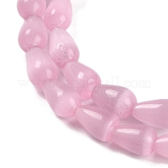 キャッツアイビーズ連売り  多面カット  ティアドロップ  ピンク  10x6mm  穴：1mm  約42個/連  14.76''（37.5センチメートル）&nbsp;X-CE-U001-02B