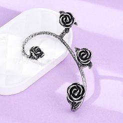 316サージカルステンレススチールカフイヤリング  花  左  アンティークシルバー  55x36x16mm&nbsp;EJEW-E300-25AS-01