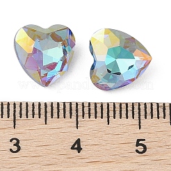 ガラスラインストーンカボション  尖ったバック＆バックメッキ  多面カット  ハート  バミューダブルー  10x10x5mm&nbsp;RGLA-L029-08A-BBLA
