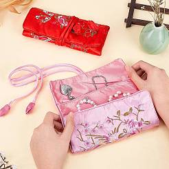 2色刺繍シルクロールバッグ2個  巾着ロープ付き  花柄  ミックスカラー  28x19.8x1.1cm  1pc /カラー&nbsp;ABAG-PH0001-26