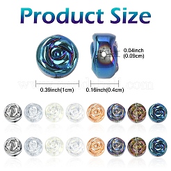 30個の電気メッキガラスビーズ  パール光沢メッキ  バラの花付きフラットラウンド  ブルー  10x4mm  穴：0.9mm&nbsp;EGLA-YW0005-57A-01