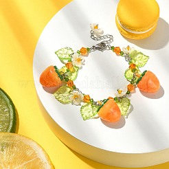 ガラス＆レジン＆アクリルフラワーチャームブレスレット  304ステンレススチールジュエリー  苺  7-1/4インチ（18.5cm）&nbsp;BJEW-JB09435-02