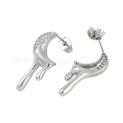 女性用真鍮クリアキュービックジルコニアスタッドピアス  長持ちメッキ  ムーン  ステンレス鋼色  25x12mm&nbsp;EJEW-D280-03P-01