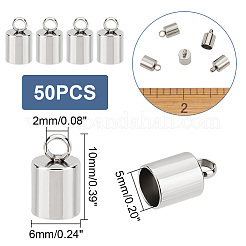 304ステンレススチールコードエンド  エンドキャップ  コラム  ステンレス鋼色  10x6mm  穴：2mm  内径：5mm  50個/箱&nbsp;STAS-UN0009-31P