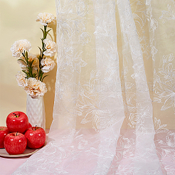 ポリエステル生地  DIY 衣類アクセサリー  花柄  ホワイト  1450x1mm  1ヤード/個&nbsp;DIY-WH0671-319A