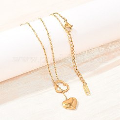 304ステンレススチール製ハートペンダントラリアットネックレス（女性用）  イオンプレーティング（ip）  18KGP本金メッキ  17.52インチ（44.5cm）&nbsp;NJEW-A064-05G