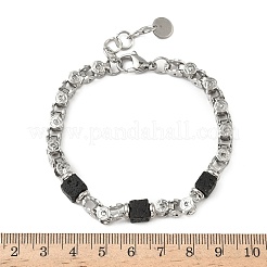 女性用天然溶岩リンクチェーンブレスレット  キューブ  201ステンレス鋼と304ステンレス鋼の金具付き  7-1/2インチ（19.2cm）&nbsp;BJEW-Z148-06P-04