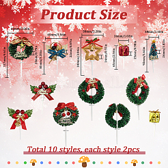 クリスマステーマのプラスチックケーキインサートカードデコレーション20個、10スタイル  ケーキトッパー  混合図形  65~117x26~67x2.5~26mm  2個/スタイル&nbsp;AJEW-SC0003-54A